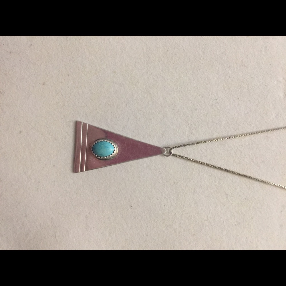 Native Turquoise 925 Sterling silver Signed geometric pendant - Picture 2 of 7